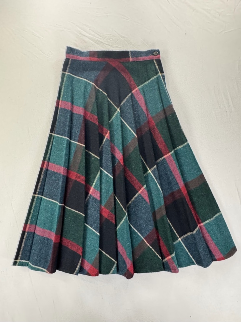 Vintage Paul Harris Green Plaid Pleated Midi Skirt Girls Size 5